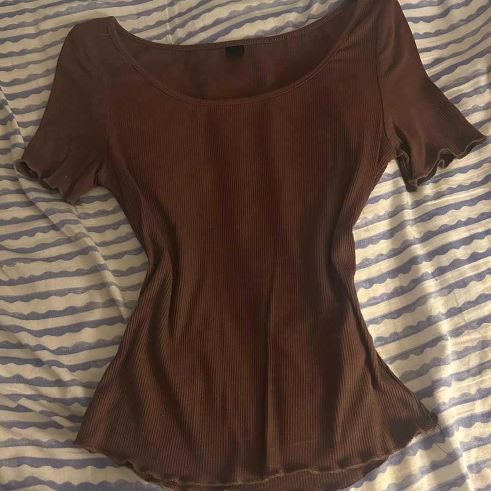 SHEIN Brown Fitted Short Sleeve Blouse